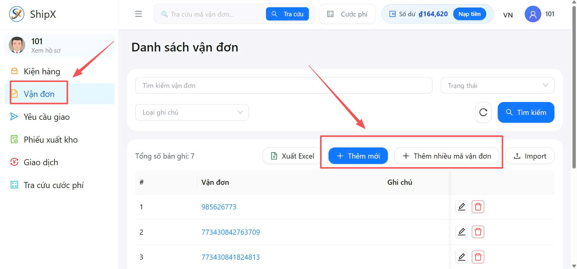 Tạo mã vận đơn ShipX