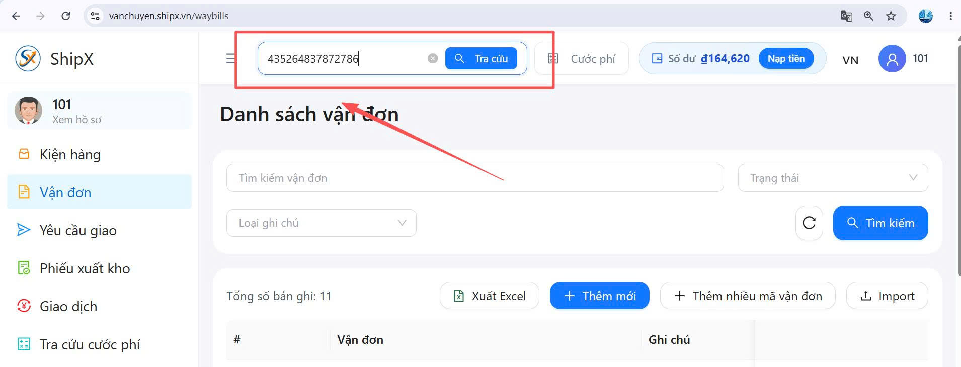 Kiểm tra vận đơn ShipX